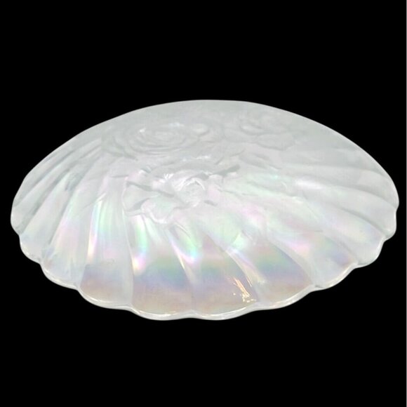Iridescent Clear Carnival Glass Rose Round Swirl Scalloped Rainbow Platter - Picture 5 of 7